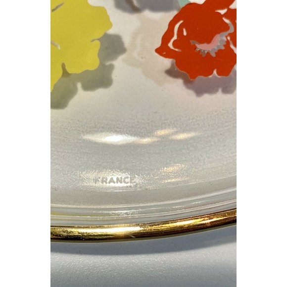 Vintage Duralex Floral Serving Plate w/Gold Rim Signed Audrey Made in France - Picture 4 of 8